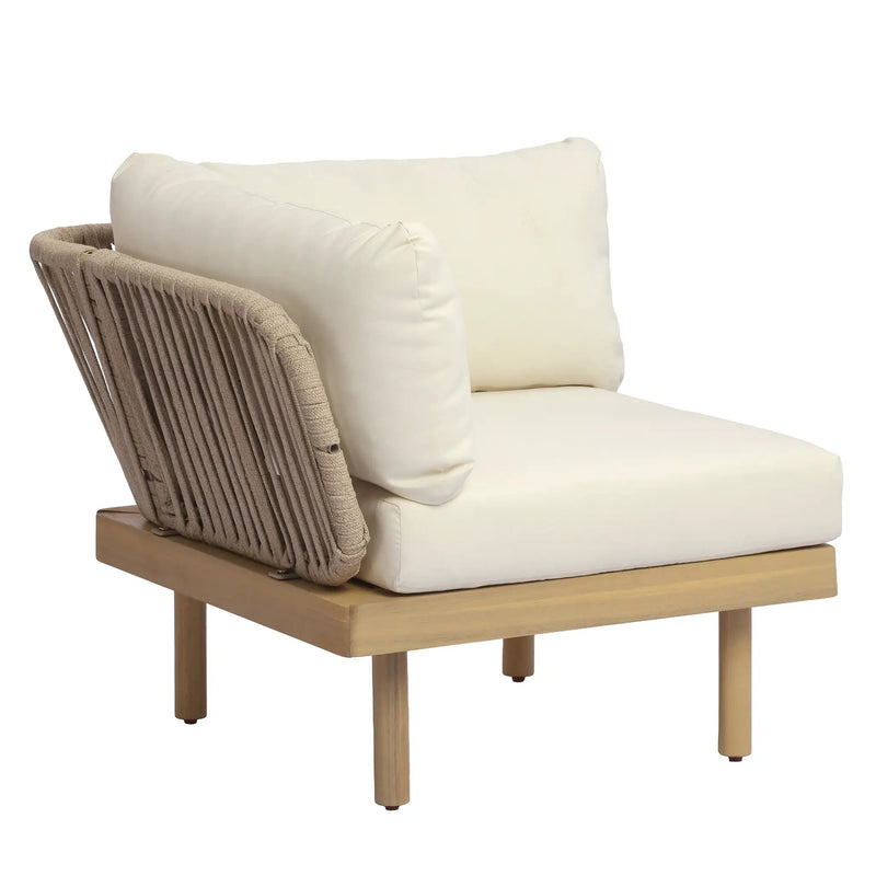 Acacia Wood Outdoor Corner Chair with Rope Back & Weather-Resistant Cushion by HouseOfZazla