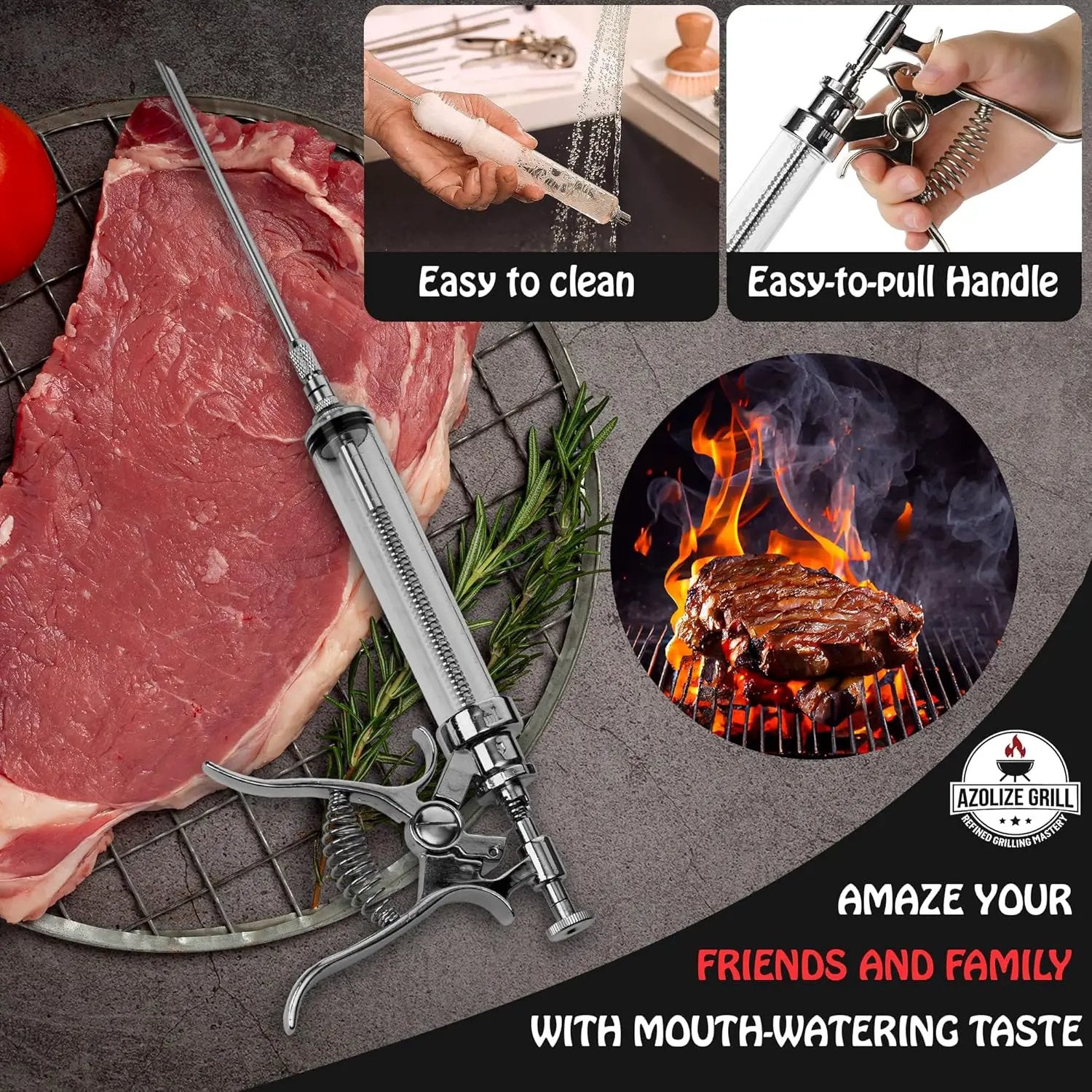 Meat Injector Gun Kit for Smoking & Grilling - Stainless Steel BBQ Meat Turkey Injector with Case, Instruction Book - Professional Brisket Flavor Injector Syringe - Marinade Meat Injector by GreenHaven Gardens