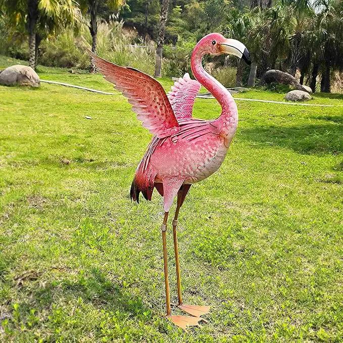 Natelf Garden Flamingo Statues and Sculptures, Outdoor Metal Bird Yard Art, Pink Flamingos Lawn Ornament for Patio Backyard Porch Decorations by GreenHaven Gardens