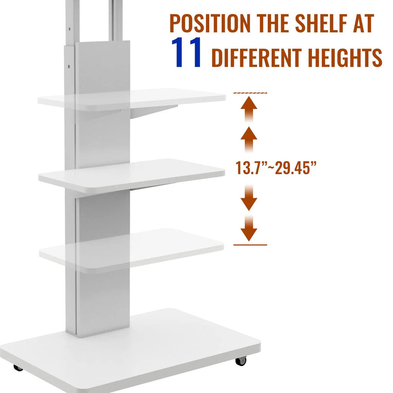 Mobile TV Stand With Shelf Floor Mount Cart For TVs With Lockable Wheels Ideal For Living Room Bedroom Or Office - White by HouseOfZazla
