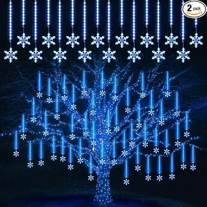 Enhon 2 Pack Meteor Shower Snowflake Lights Outdoor with Timer, Total 480 LED 12in 16 Tube Connectable Waterproof Meteor Rain Drop Christmas Light with Snowflake for Xmas Tree Roof Garden(Blue) by GreenHaven Gardens