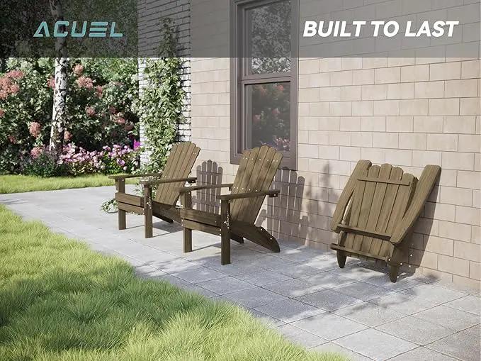 Folding HDPE Adirondack Chair Set of 2, Weather-Resistant Patio Chair with Wide Armrests & High Backrest, Fire Pit Chair for Garden, Backyard, Porch - Light Brown by GreenHaven Gardens