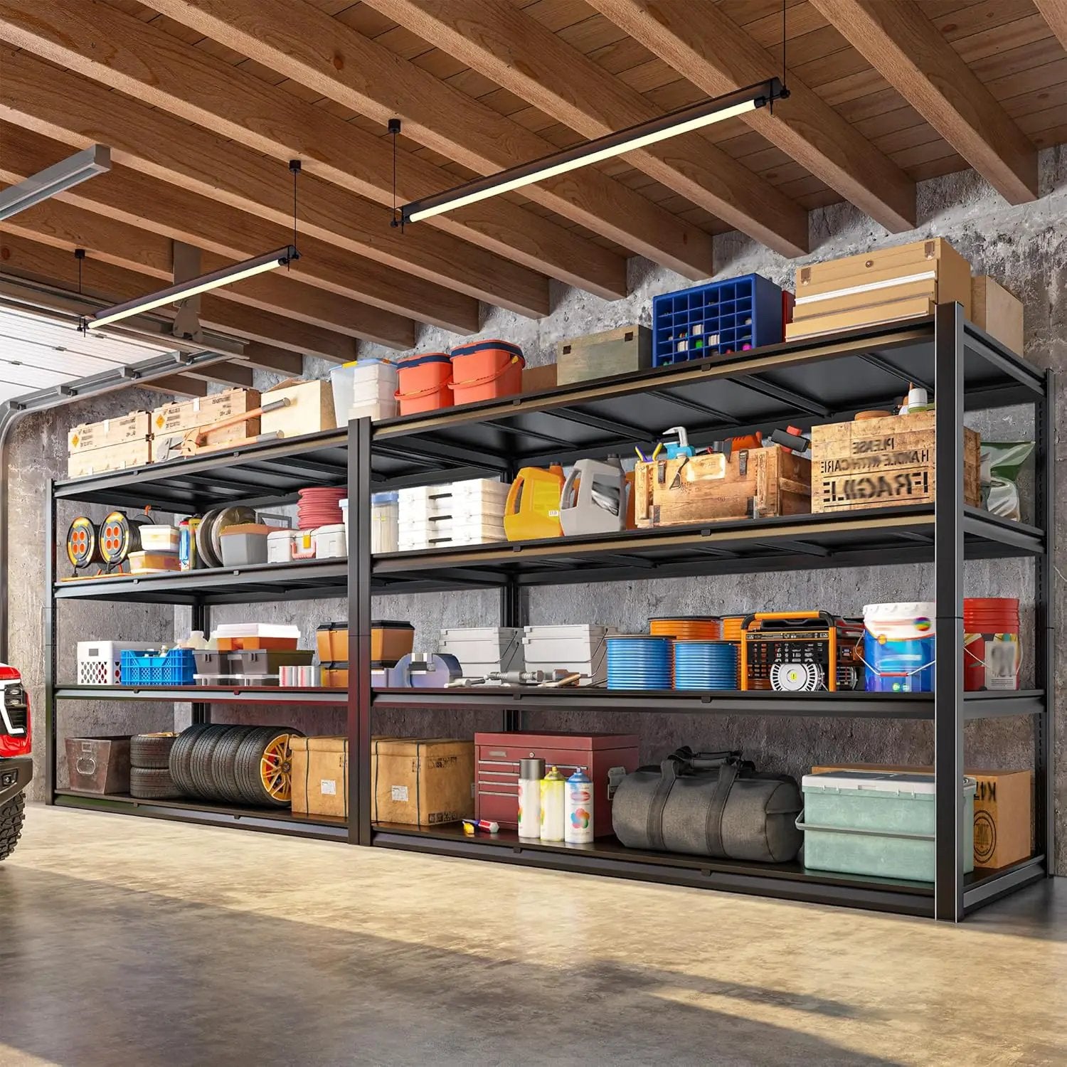59.8" W x 59.8" H x 24.2" D Metal Storage Shelves, 2120LBS Garage Shelving Unit with Adjustable Shelf, 4 Tier Storage Rack for Garage, Pantry, Warehouse, Basement, Black, 2 Pack by GreenHaven Gardens