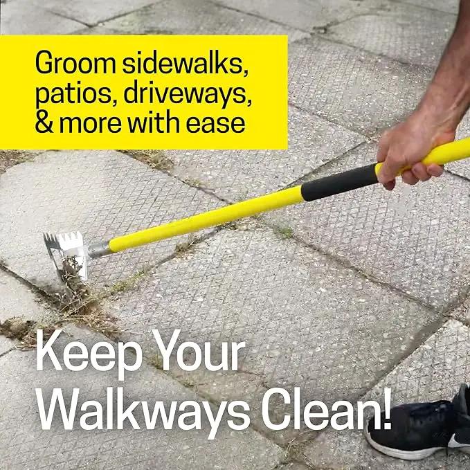 Spear Head Hoe Garden Tool - Long Handle Hoe with 59" Fiberglass Handle, 2 Cushioned Grips, & Stainless Steel Blade with Sharpened Edges & Rake - Multipurpose Garden Hoe for Weeding & More (Yellow) by GreenHaven Gardens