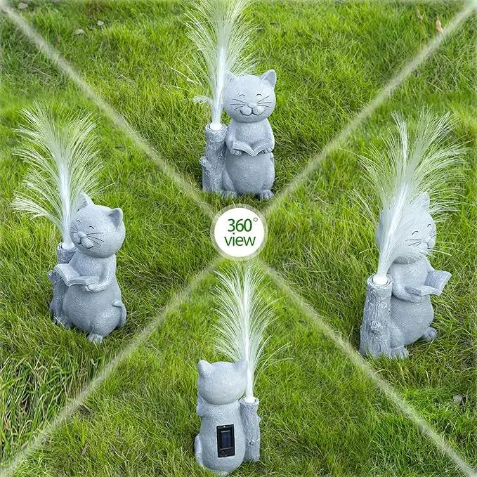 Solar Lights Garden Statue Cat by GreenHaven Gardens