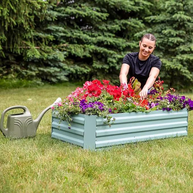 Sunnydaze Galvanized Raised Garden Bed - Metal Raised Bed for Gardening - Outdoor Planter Box for Flowers, Plants, and Vegetables - Green - 48" W x 36" D x 12" H Rectangle by GreenHaven Gardens