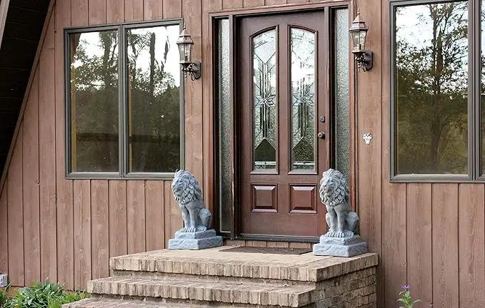 EMSCO Group Guardian Lion Statue – Natural Granite Appearance – Made of Resin – Lightweight – 28” Height by GreenHaven Gardens