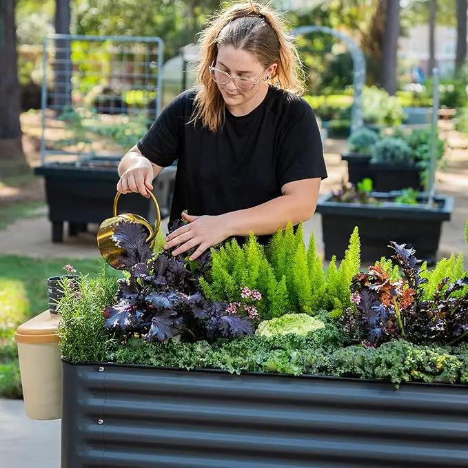 Elevated Raised Garden Bed-V Series, 2' x 8' Garden Beds with Legs & Storage Rack for Patio Porch, 1400 Lbs Weight Capacity, Outdoor Planter Boxes for Gardening Herbs Vegetables Flowers, Modern Gray by GreenHaven Gardens