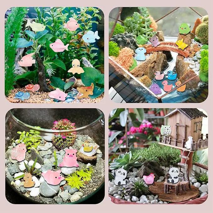 Luminous Tiny Resin Animals 300 Pcs Mini Animals Bulk Mini Resin Ducks Owls Tiny Frogs Pandas Small Rabbits Glow in The Dark for Miniature Garden Accessories Micro Landscape Aquarium Potted Decoration by GreenHaven Gardens
