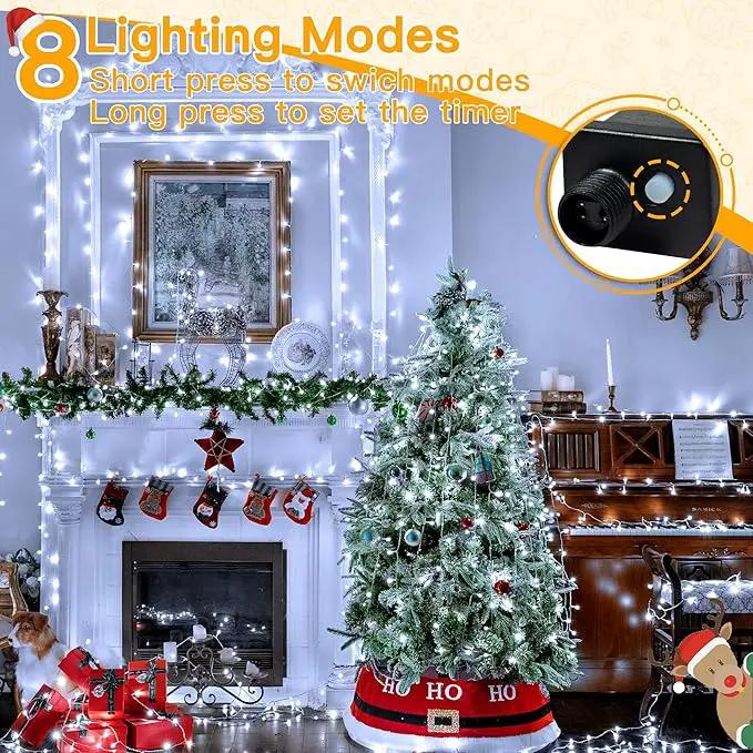 Ollny Outdoor String Lights 200LED 60FT, Cool White Connectable Plug in Fairy Light, 8 Modes Waterproof Timer Christmas Lights for Indoor Outside Bedroom House Party Wedding by GreenHaven Gardens