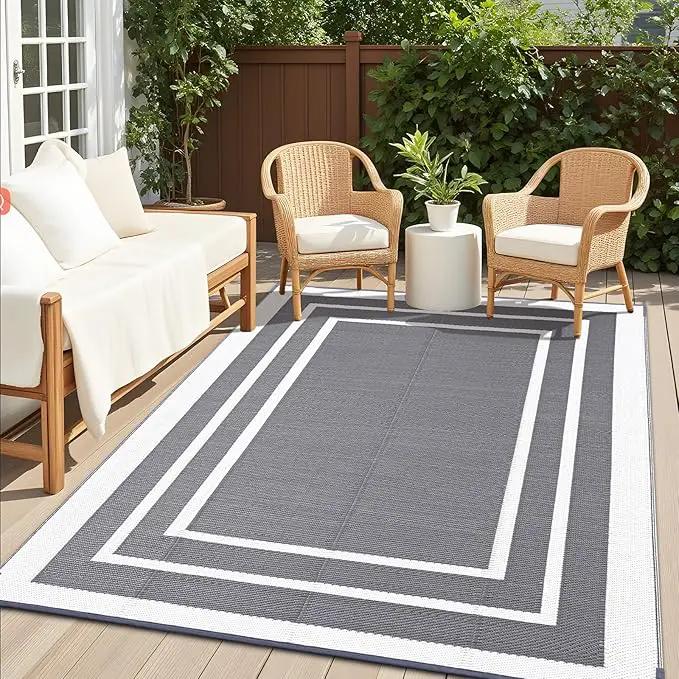 OLANLY Outdoor Rug 9x12 ft Waterproof, Reversible Outdoor Plastic Straw Rug, RV Mat, Indoor Outdoor Carpet Clearance for Patio, Camping, Balcony, Deck, Backyard, Grey & White by GreenHaven Gardens