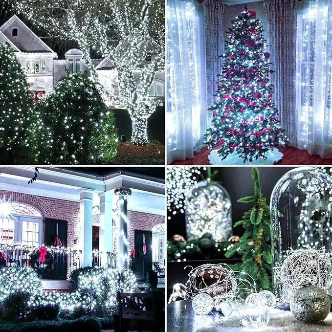 Extra-Long 288FT 800LED Solar Fairy String Lights, 4-Pack 72FT 200 LED Outdoor Twinkle Lights Waterproof 8 Lighting Modes Cool White Silver Wire Lights for Deck Backyard Tree Garden Fence Pool Party by GreenHaven Gardens