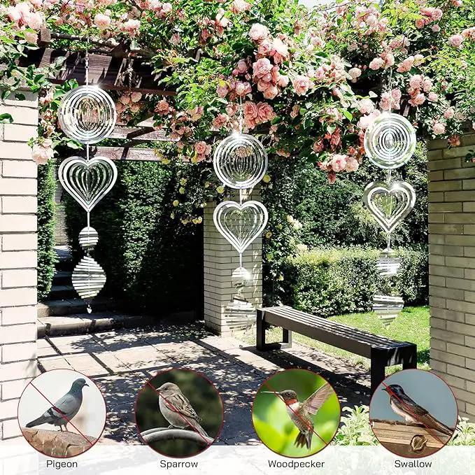 Bird Deterrents for Outside, Reflective 3D Stainless Steel Wind Spinners, Garden Decor, Bird Scare Devices to Keep Woodpeckers, Pigeons Away from Your House, Patio, Orchards by GreenHaven Gardens