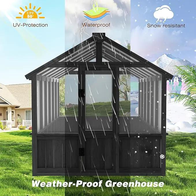 6x12 FT Greenhouse Kit for Outdoor, Thickened Polycarbonate Panel Wooden Walk-in Green House with Lockable Door and Adjustable Roof Vent, Backyard Garden, Black by GreenHaven Gardens