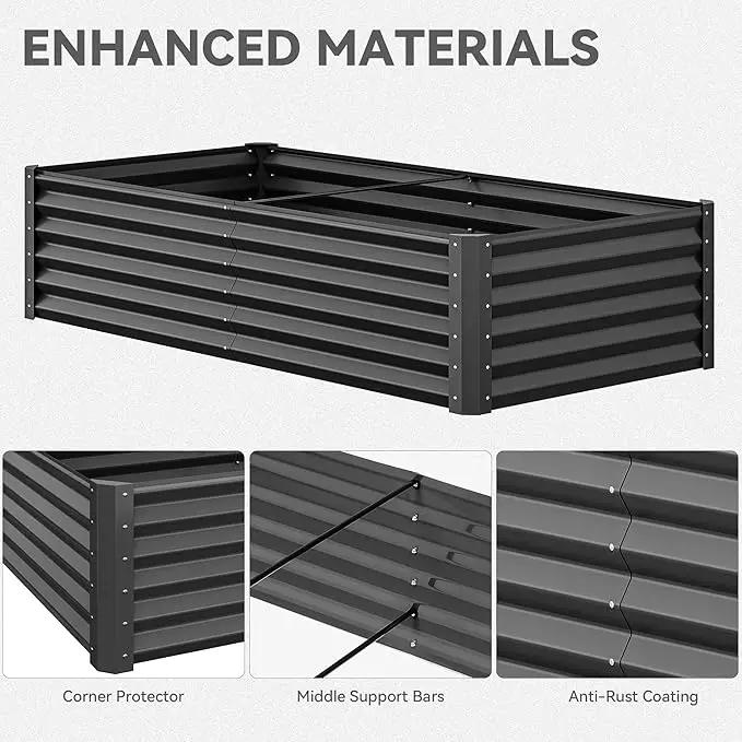 YITAHOME 6x3x1.5ft Large Raised Garden Bed Kit, Galvanized Metal Planter Box with Gloves, Ground Nails, Support Rod, Outdoor Above Ground Planters for Plants Vegetables Flowers, Black by GreenHaven Gardens
