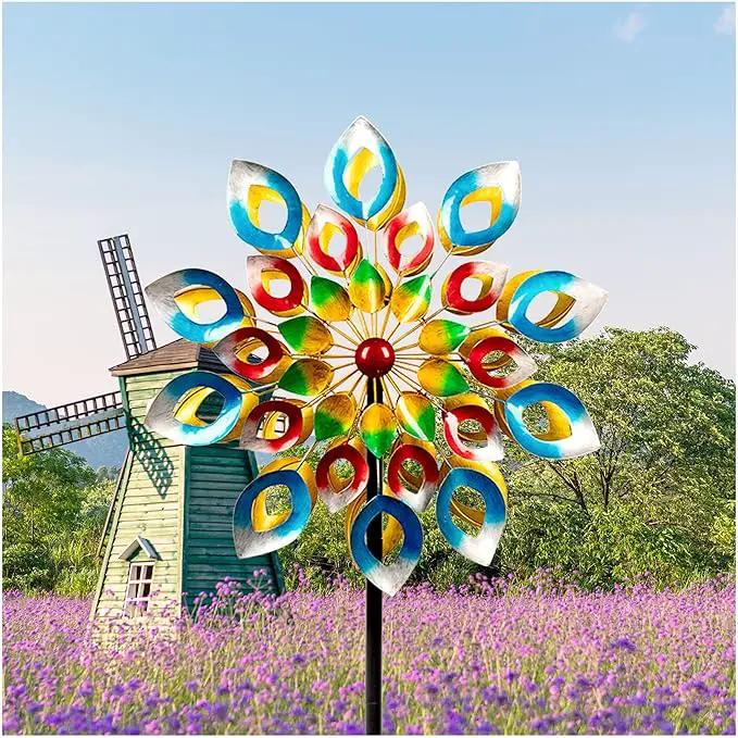 Wind Spinners, Large Metal Windmill 24" Dia 84" High, Outdoor Wind Sculpture & Spinners for Yard Garden Decor(Double Sided) by GreenHaven Gardens