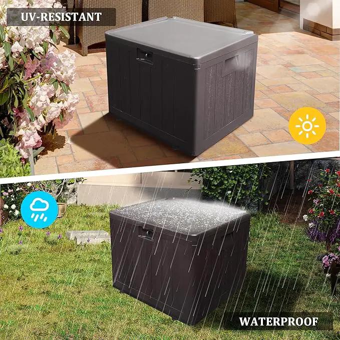 33 Gallon Pro Waterproof Outdoor Storage Bin Resin Deck Box for Patio, Poolside, and Garden, Lockable & UV-Resistant, Ideal for Small Spaces, Brown by GreenHaven Gardens