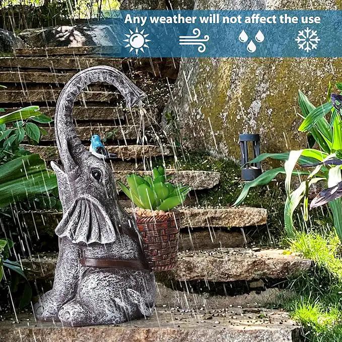 Solar Elephant Watering Effect LED Lights Garden Statue, Outdoor Garden Decor for Lawn, Balcony, Yard, Gifts for Mom, Grandma, Wife by GreenHaven Gardens