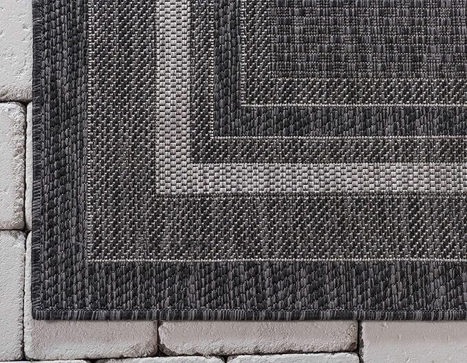 Unique Loom Outdoor Border Collection Area Rug - Soft Border (9' x 12' Rectangle, Black/ Ivory) by GreenHaven Gardens