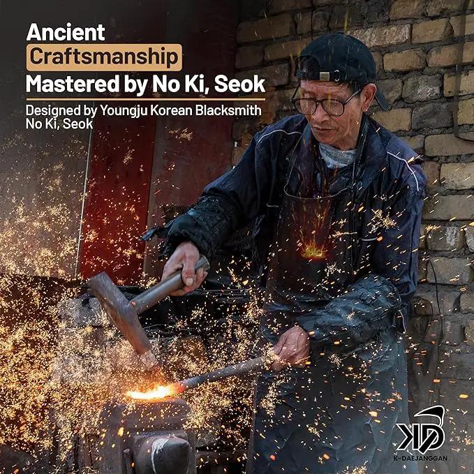 Fits All Hand Sizes: Youngju Homi & Korean Garden Hand Plow Hoe - Korean Master Blacksmith Seok No Ki Crafted - Ideal for Easy Gardening, Weeding, Farming - Safety Cover Included. Authentic, Handmade by GreenHaven Gardens
