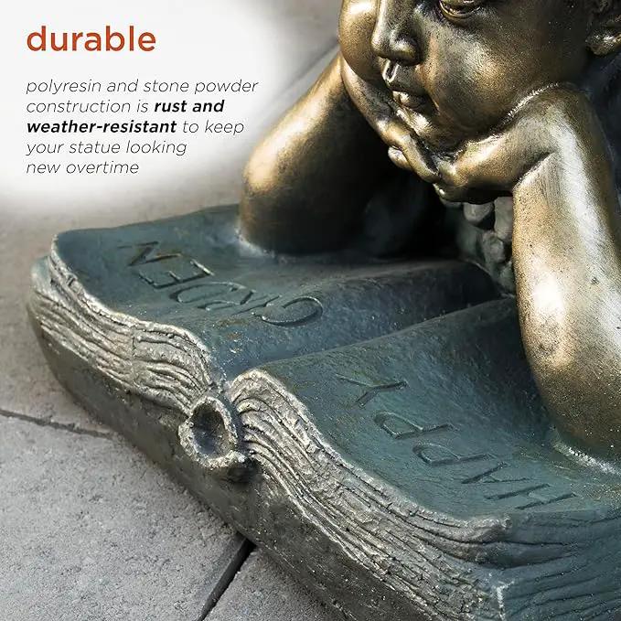 Alpine Corporation 16" Tall Indoor/Outdoor Girl Laying Down Reading Book Statue Set Yard Art Decoration by GreenHaven Gardens