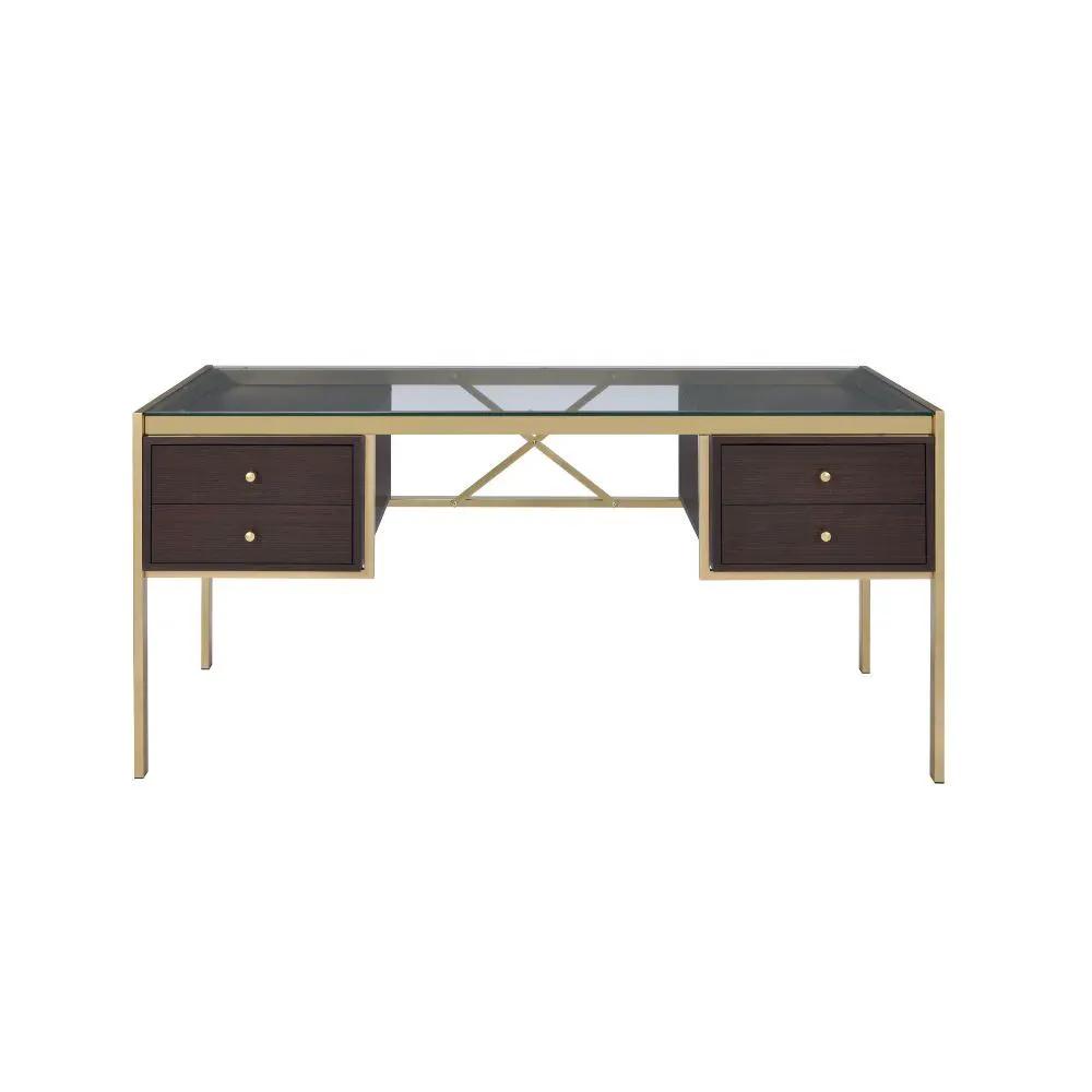 Yumia - Writing Desk - Gold & Walnut by Unique Piece Furniture