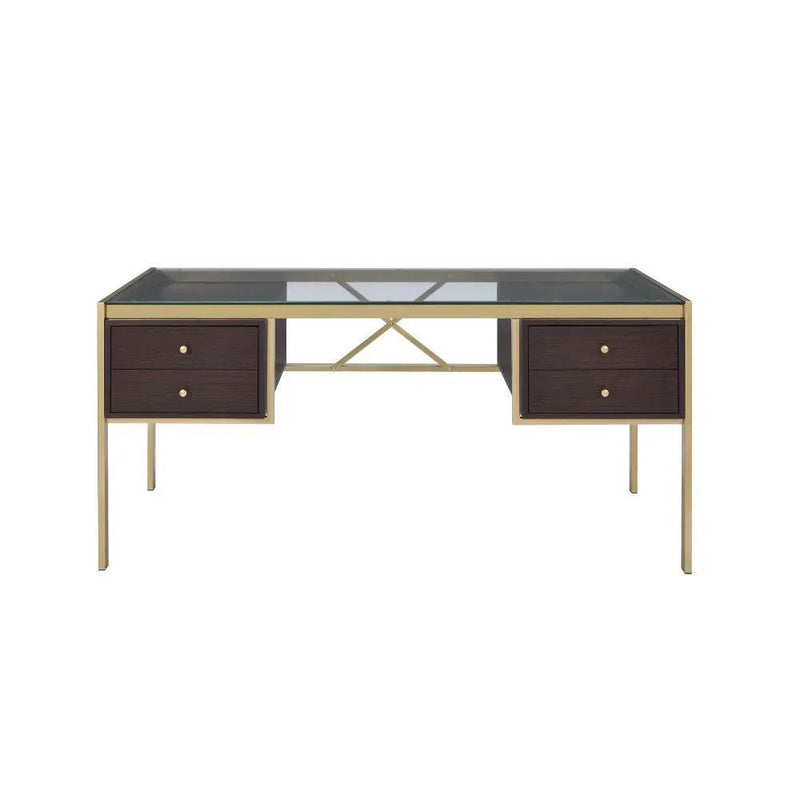 Yumia - Writing Desk - Gold & Walnut by Unique Piece Furniture