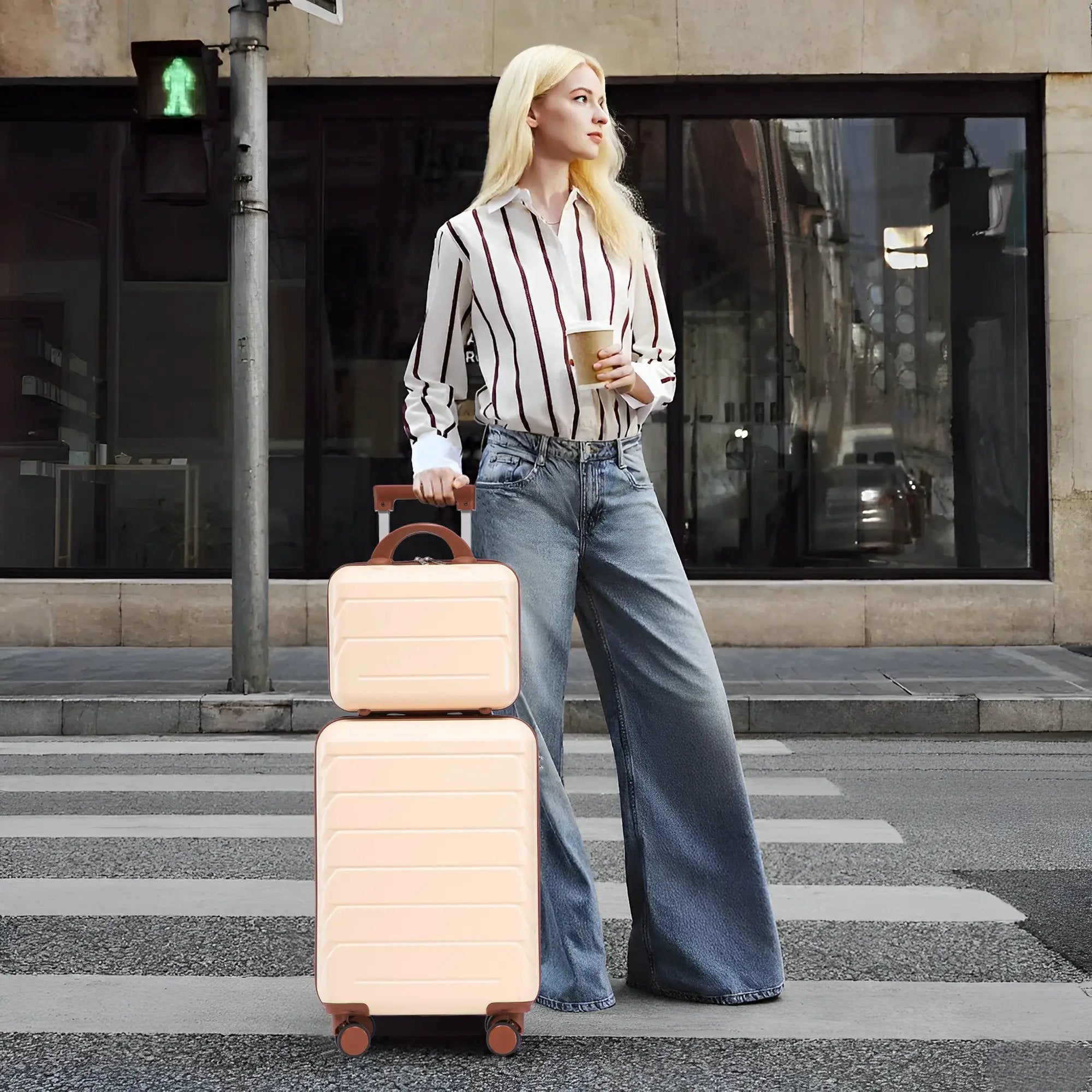 14'/20' 2-Piece Beige ABS Spinner Wheel Luggage Set by HouseOfZazla
