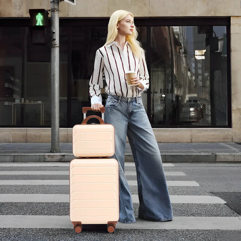14'/20' 2-Piece Beige ABS Spinner Wheel Luggage Set by HouseOfZazla