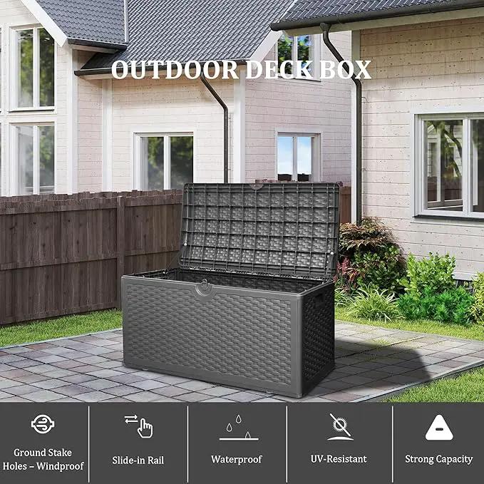 80 Gallon Plus Outdoor Storage Box Waterproof Lockable Resin Deck Box Large, Patio Storage Bin for Pool Accessories Cushion Furniture, Garden Tools, UV-Resistant Outside Delivery Black by GreenHaven Gardens