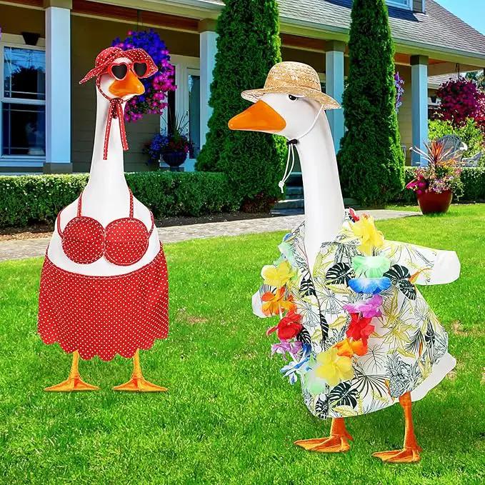 2 Set Hawaiian Luau Porch Goose Outfit for Lawn 23'' Plastic Goose Clothes Costume Summer Outdoor Decor(Dot Bikini) by GreenHaven Gardens
