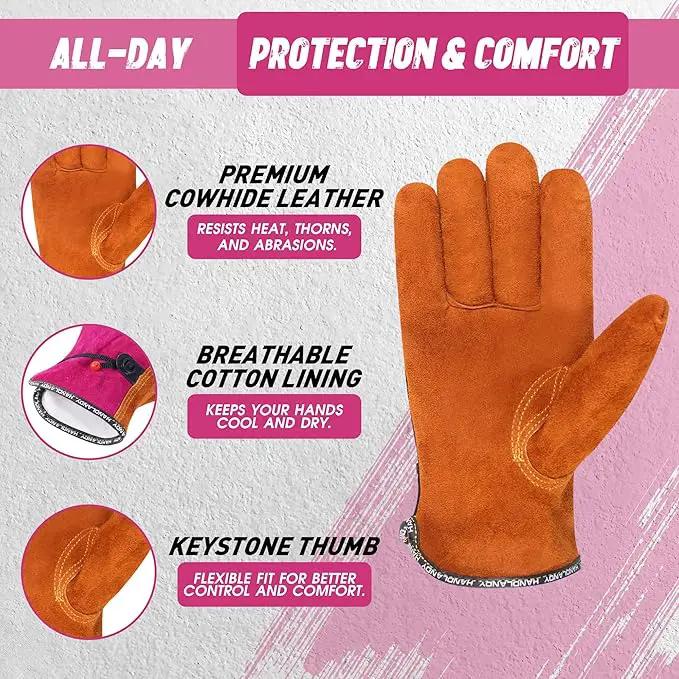 HLDD HANDLANDY Leather Work Gloves for Men & Women, Adjustable Wrist Cowhide Gardening Glove with Reinforced Palm for Driver by GreenHaven Gardens
