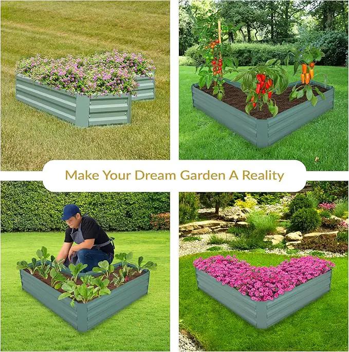 Sunnydaze Galvanized Raised Garden Bed - Metal Raised Bed for Gardening - Outdoor Planter Box for Flowers, Plants, and Vegetables - Green - 12" L-Shaped by GreenHaven Gardens