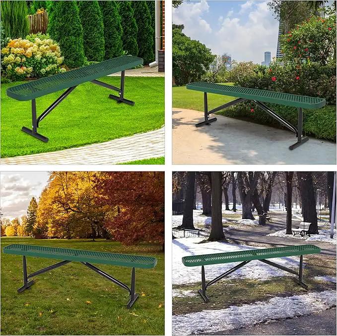 72" L Outdoor Steel Flat Bench, Heavy Duty Metal Park Bench for Outside, Expanded Metal, Commercial Benches Mesh Bench for Shopping Mall, Store, Lawn, Park, Patio, Deck, Garden (Green, 6FT) by GreenHaven Gardens