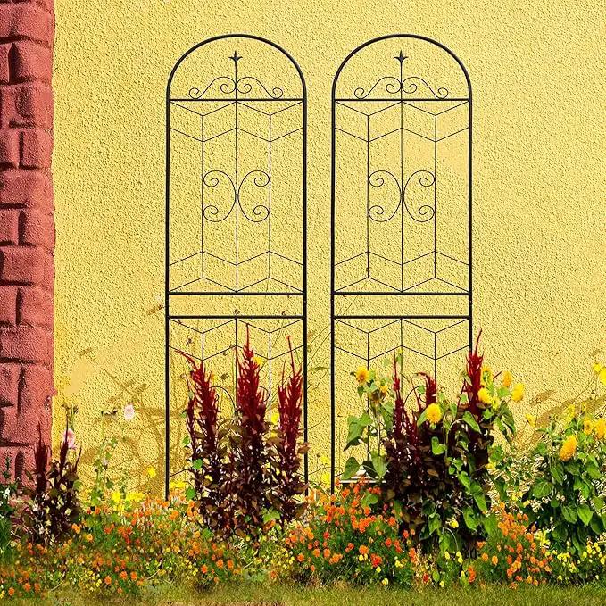 Metal Garden Trellis Rustproof Trellis for Climbing Plants Outdoor Flower Support (Black-4 Pack, 86.7"x19.7")