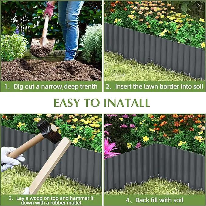 Metal Garden Edging Border, Corrugated Steel Landscaping, DIY for Lawn (Black, 6 Inch x 10FT) by GreenHaven Gardens