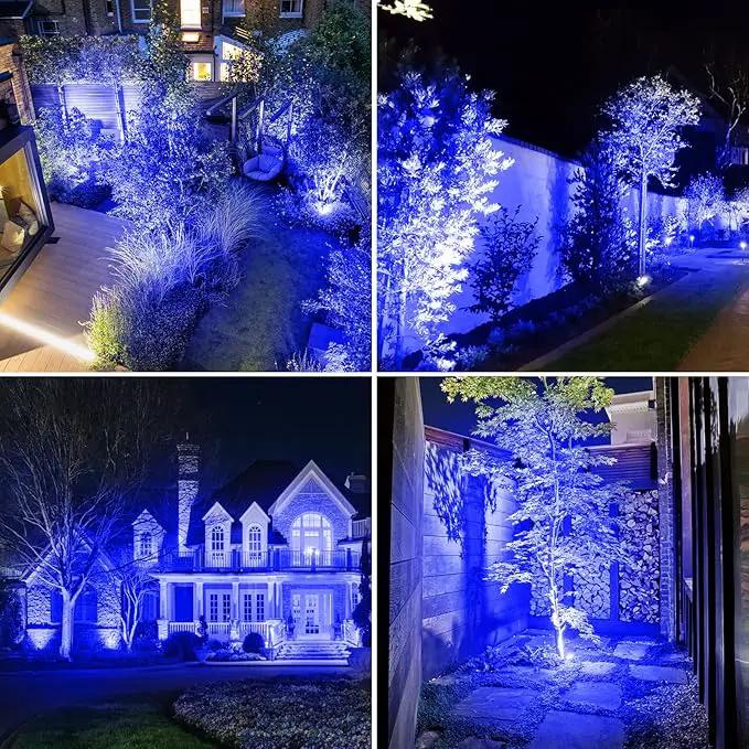 T-SUNUS 4 Pack Solar Landscape Spotlights - Blue, Waterproof IP65, 9.8ft Cable, 2000mAh Solar Panel, Auto On/Off for Garden, Driveway, Pathway, Pool Area by GreenHaven Gardens