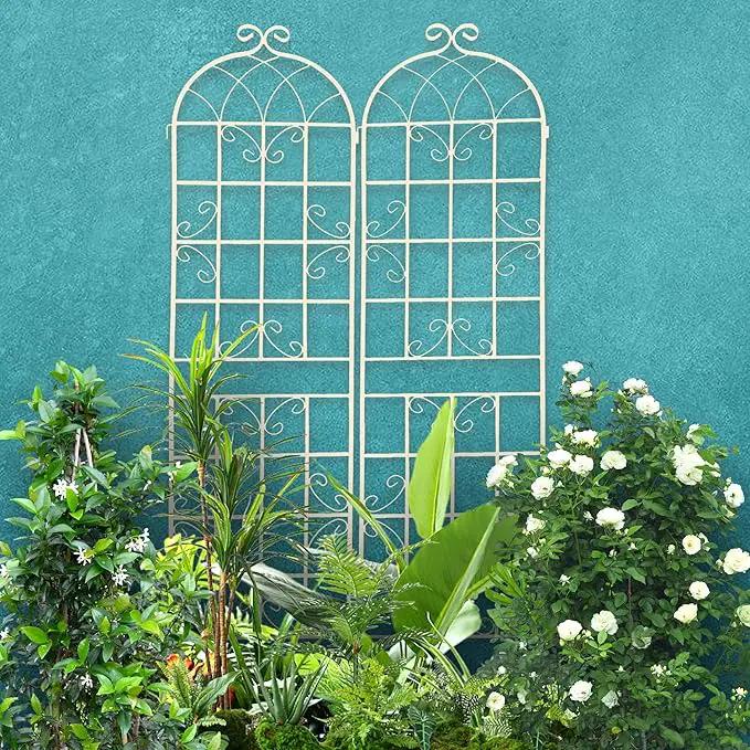 2 Pack Metal Garden Trellis 86.7" H Cream White Garden Fence Rustproof Trellis for Climbing Plants Support Roses Flower Outdoor Lawn, White Tall by GreenHaven Gardens