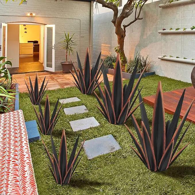 Large Tequila Rustic Sculpture, Rustic Metal Agave Plants for Outdoor Patio Yard, Home Decor Hand Painted Metal Agave Garden Yard Statue, Outdoor Lawn Ornaments Yard Stakes (Black - M) by GreenHaven Gardens