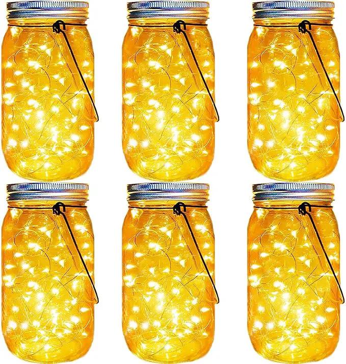Solar Mason Jar Lights 30 Led,6 Pack Large-Size Solar Hanging Glass Jar Starry Fairy Lights,Solar Lanterns for Outdoor Patio Party Garden Decor Lights (Jars and Handles Included) by GreenHaven Gardens