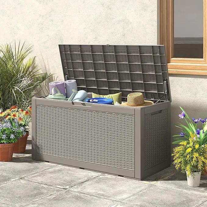 KAMABOKO 101 Gallon Waterproof Large Resin Deck Box, Lockable Large Outdoor Storage Boxes Indoor Outdoor Storage Container for Patio Cushions, Gardening Tools, Pool Supplies, Grey by GreenHaven Gardens