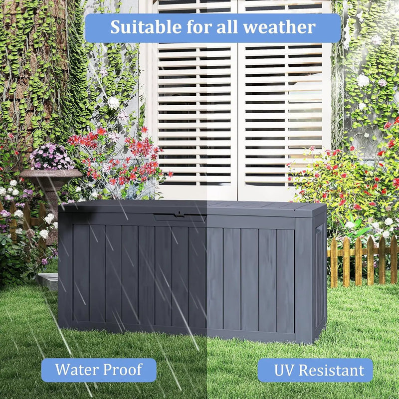 75 Gallon Waterproof Large Resin Deck Box Indoor/Outdoor Lockable Storage Container and Seating for Garden, Pool, and Patio (75 Gallon, Black) by GreenHaven Gardens