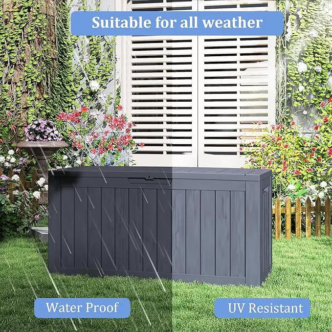 90 Gallon Lockable Resin Deck Box with Wheels, Waterproof & UV-Resistant Outdoor Storage Box for Outdoor Cushion Storage, Garden Tools & Pool Accessories Storage, Black by GreenHaven Gardens