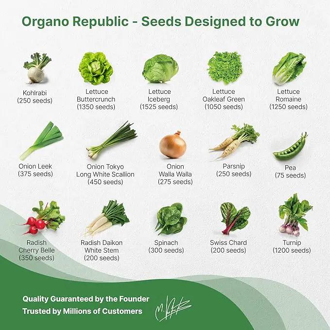 Organo Republic 30 Most Popular Winter Vegetable Garden Seeds Variety Pack- Outdoors/Indoor 8300+ Non-GMO Heirloom Veggie Seeds Broccoli Beet Carrot Cabbage Chives Lettuce Radish Pea Spinach & More by GreenHaven Gardens