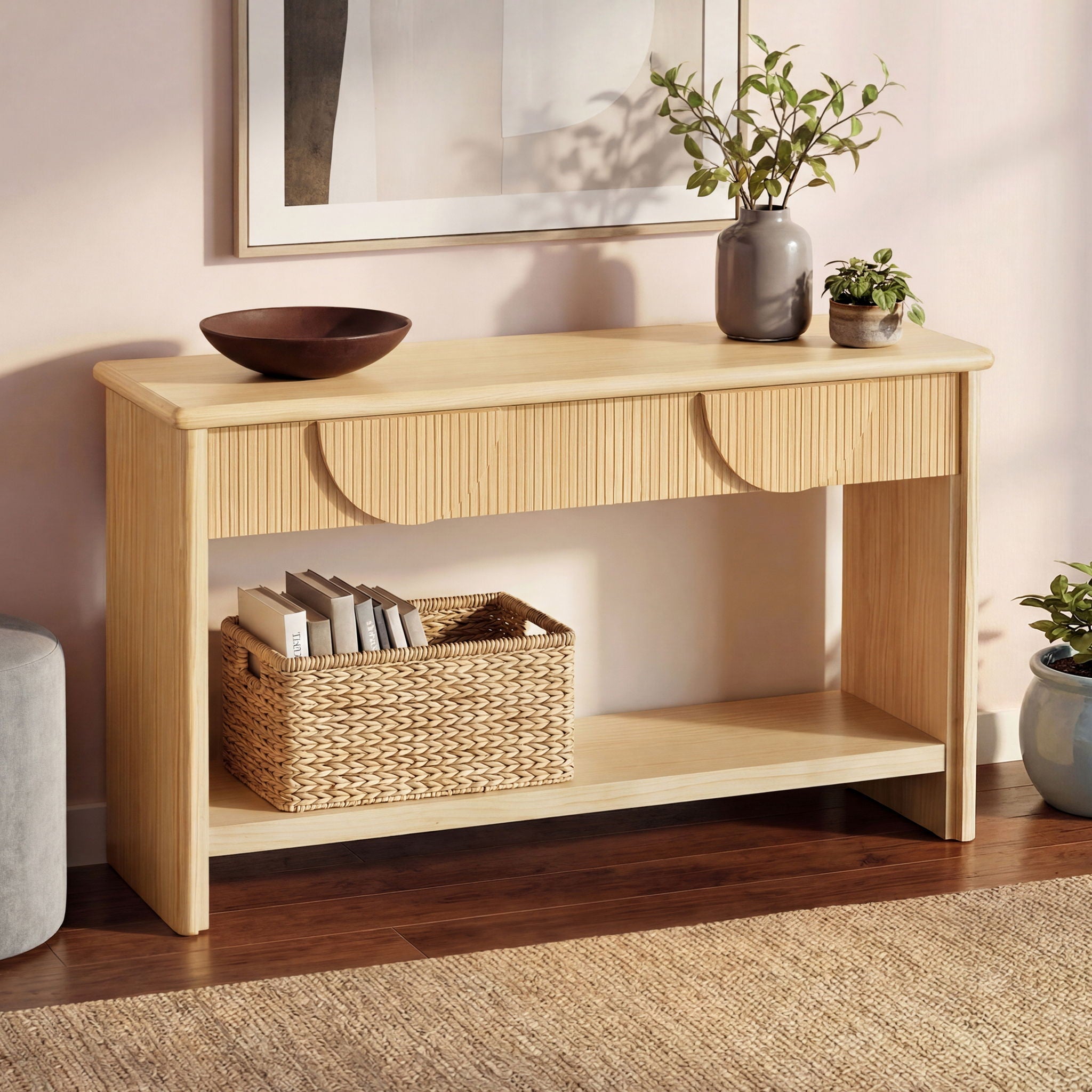 Fluted Console Table With Semi Circular Drawers - Natural by HouseOfZazla