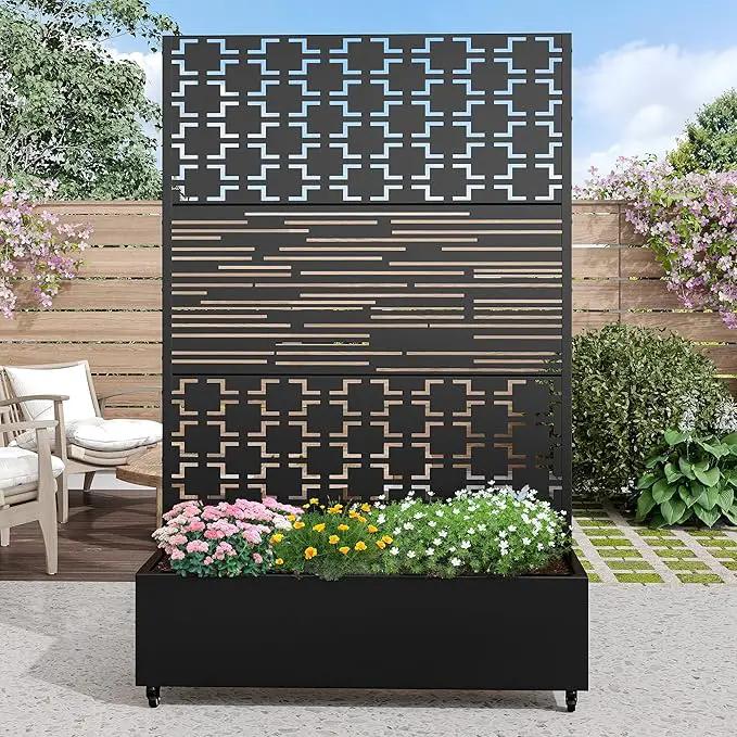 Casaphoria Metal Raised Garden Bed with Trellis and Wheels, 72"x47"x16" Planter Box for Climbing Plants, Vegetables & Vines, Features Drainage Holes and Privacy Screen, Black(Parallel&Louvered) by GreenHaven Gardens