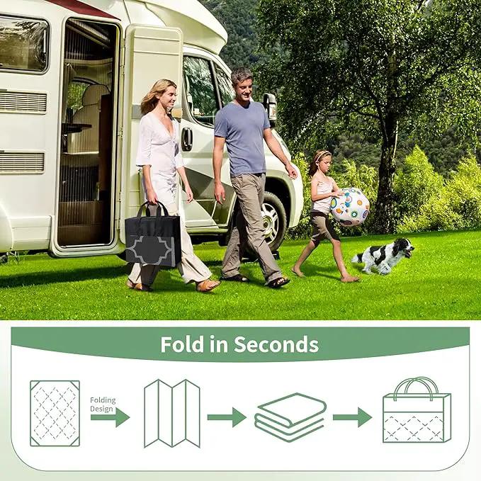 GENIMO 10 ' x 14 ' Outdoor Rug Waterproof for Patio Decor, Foldable Reversible Plastic Straw Area Rugs Mat for Camper, Outside Carpet for Rv, Deck, Porch, Picnic, Beach, Balcony, Black & Grey by GreenHaven Gardens