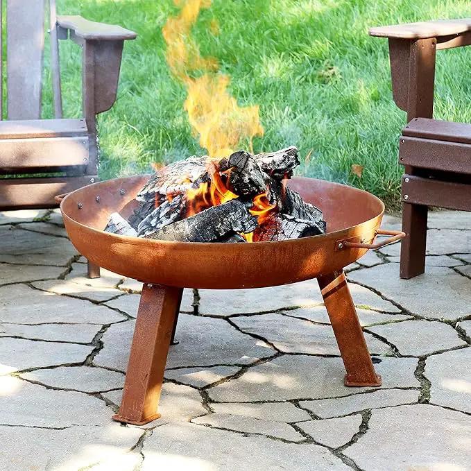 Sunnydaze 24-Inch Cast Iron Heavy-Duty Fire Pit for Outside - Wood-Burning Outdoor Fire Pit Bowl with Handles - Oxidized Finish by GreenHaven Gardens