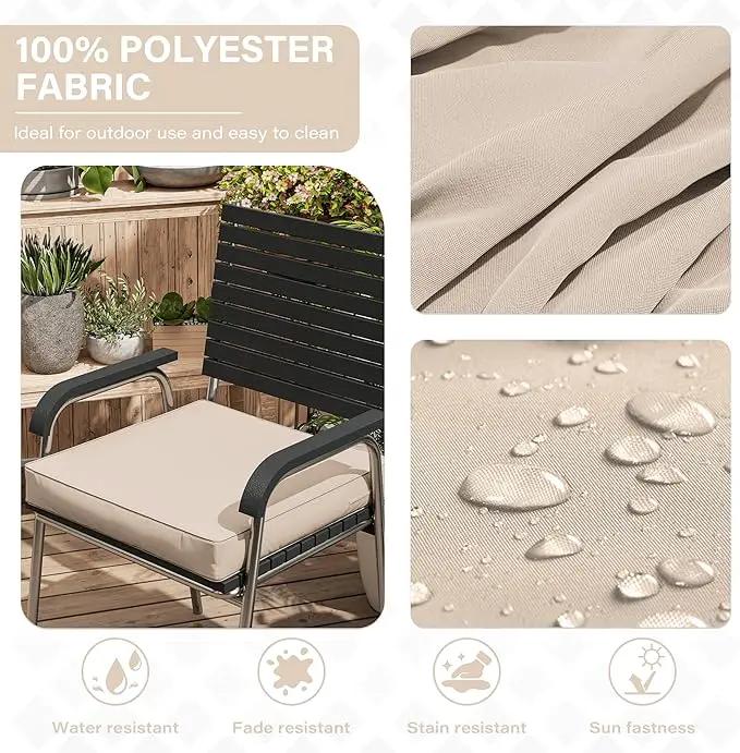 Patio Chair Cushions 17 X 16 X 3 Inch Waterproof Outdoor Seat Cushions for Patio Furniture, Outdoor Sofa Couch Pads with Ties & Handle, Set of 2, Sand by GreenHaven Gardens