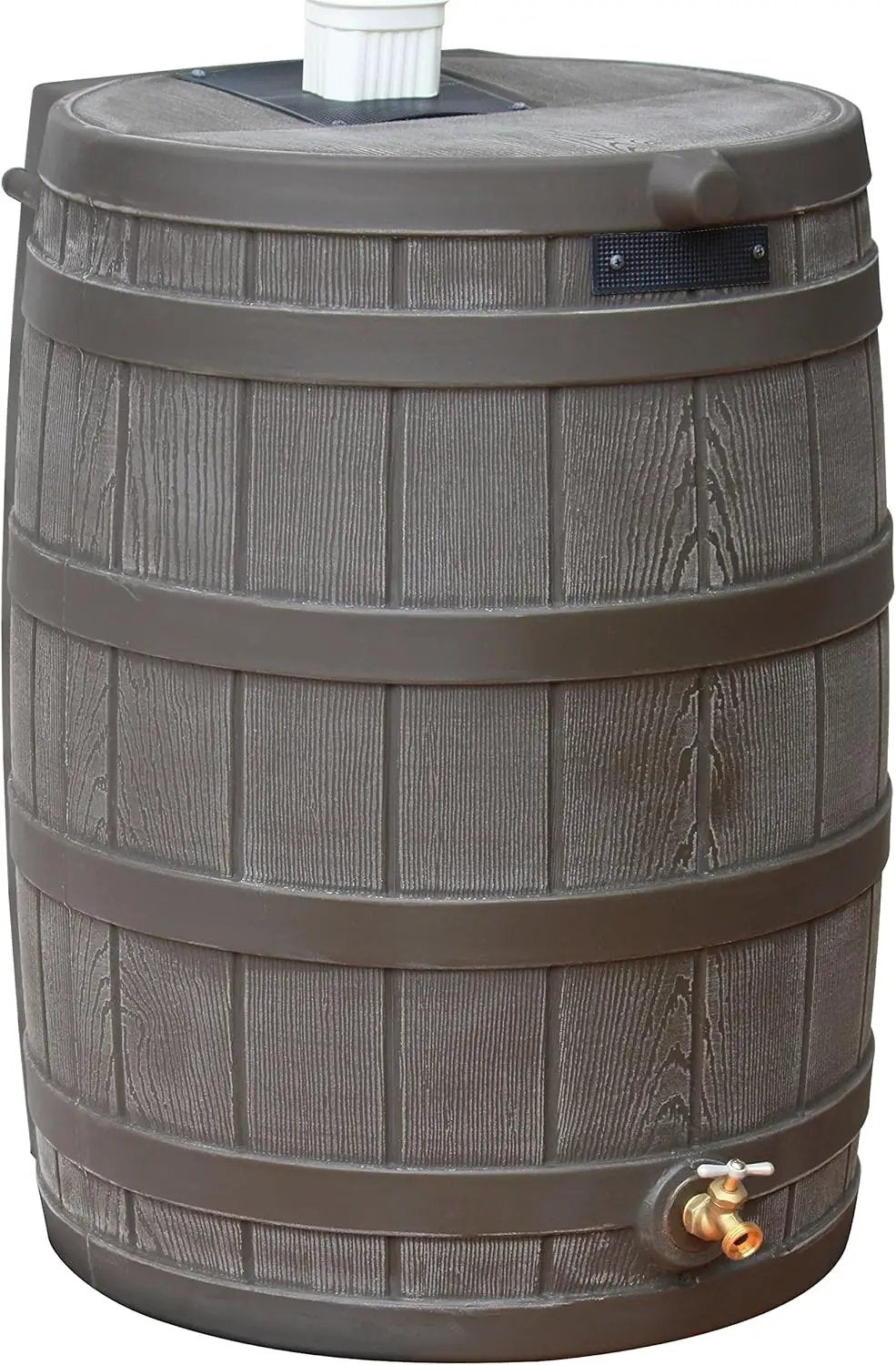 Good Ideas Rain Wizard Water Collection Plastic Barrel, Oak, 50 Gallon - Linkable Flat-Back Faux Wood Rainwater Catcher Storage Drum w/ Robust Metal Spigot & Fine Mesh Screen by GreenHaven Gardens